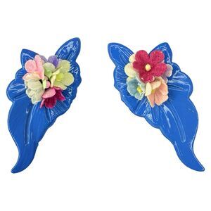 Blue Flower Bouquet Statement Earrings 2.5" Floral Spray Spring Summer